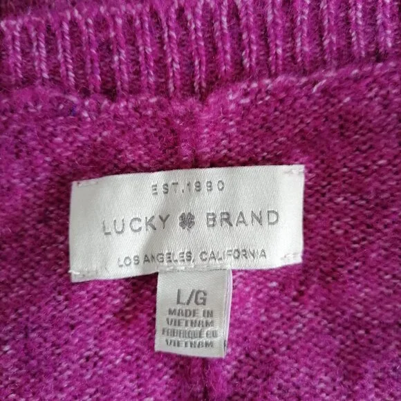 Lucky Brand Women's Raspberry V-Neck Drop Shoulder Pullover Sweater Size Large - Picture 5 of 7